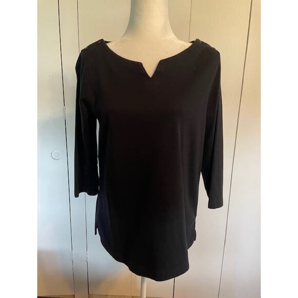 L.L. Bean Size Large Women's Black 3/4 Sleeve Black Cotton Pullover Shirt - Picture 1 of 6